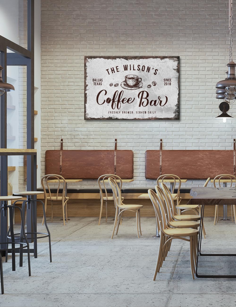 IPIC - Custom Tailored Canvas Coffee Bar Sign, Large Personalized Wall Art with Family Name, Rustic Style Wall Decor for Home, Kitchen or Business, Made in USA