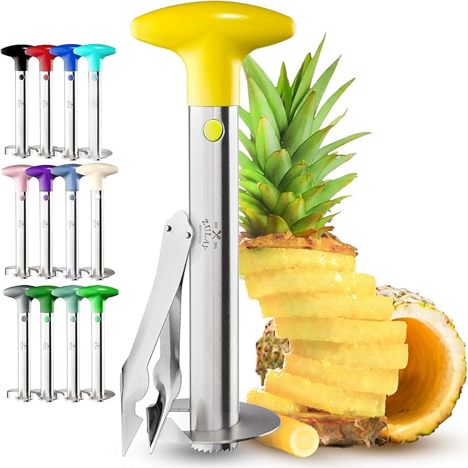 Zulay Kitchen Stainless Steel Pineapple Corer & Slicer + Eye Removal Tool – Heavy Duty Pineapple Cutter with Reinforced Blade – Effortless Pineapple Core Remover & Slicer - Yellow