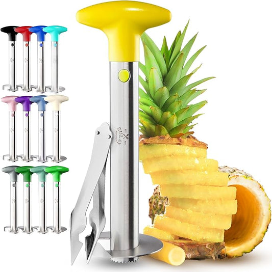 Zulay Kitchen Stainless Steel Pineapple Corer & Slicer + Eye Removal Tool – Heavy Duty Pineapple Cutter with Reinforced Blade – Effortless Pineapple Core Remover & Slicer - Yellow