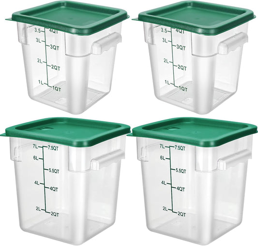 Lallisa 4 Pcs 8 Qt and 4 Qt Clear Food Storage Containers with Lids, Handles and Scales, Commercial Grade Square Containers Polycarbonate Air Tight for Home Storage Kitchen Restaurant(Green)
