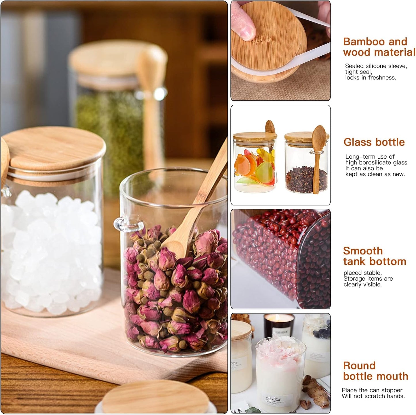 6 Pack 18.2 oz Overnight Oats Containers with Lids,Sealed Borosilicate Glass Jars with Bamboo Lid and Spoon,Clear Food Storage Jar for Kitchen,Candy, Spices, Coffee Beans,Cookies, salad, Oats, Flour