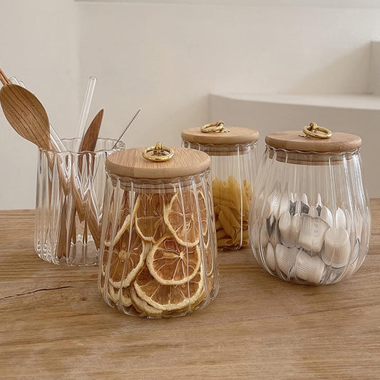 38 FL OZ Glass Jars with Bamboo Lids, Glass Containers with Airtight Lids for Storage, Large Candy Jars for Coffee Nuts Cookie, Decorative Glass Canister, 1130ml Oval & Conical