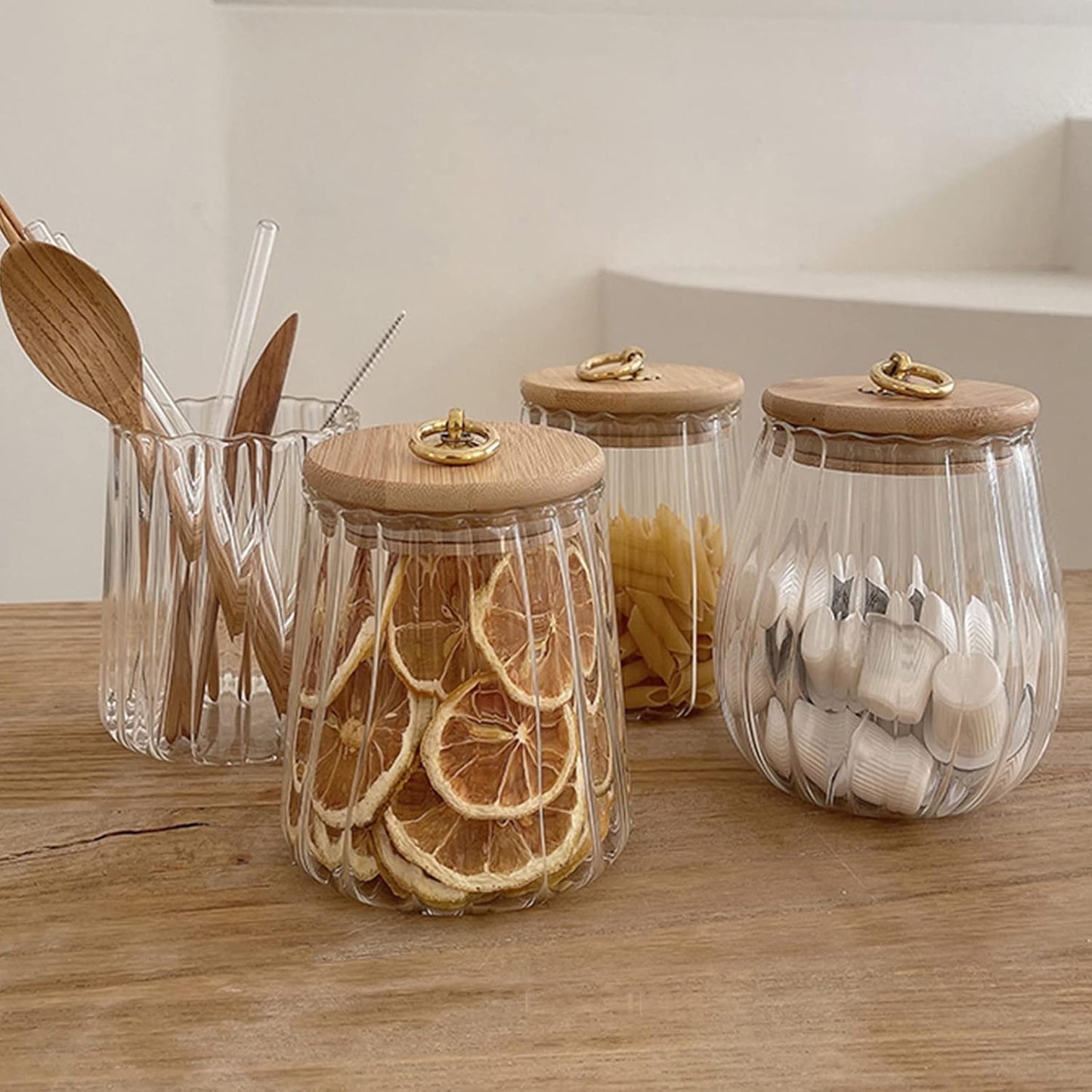 38 FL OZ Glass Jars with Bamboo Lids, Airtight Storage Containers, Large Candy Jars for Coffee Nuts Cookies, Decorative Glass Canister, 1130ml Oval