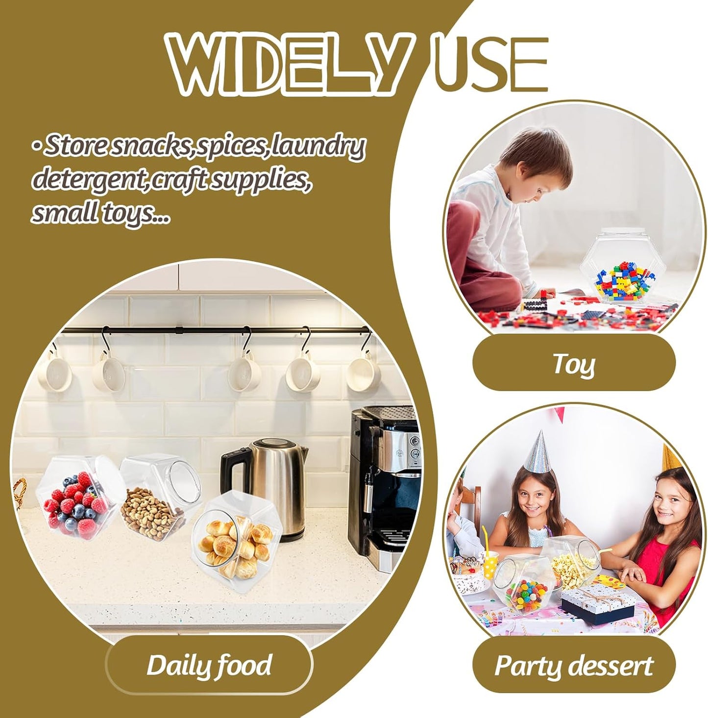 4 Pcs Plastic Candy Jars,71 Oz Clear Plastic Cookie Jars,Hexagonal Candy Containers with Lids for Kitchen,Dry Food,Candy,Dog Food,Cookies,Coffee Pod,Laundry Pod