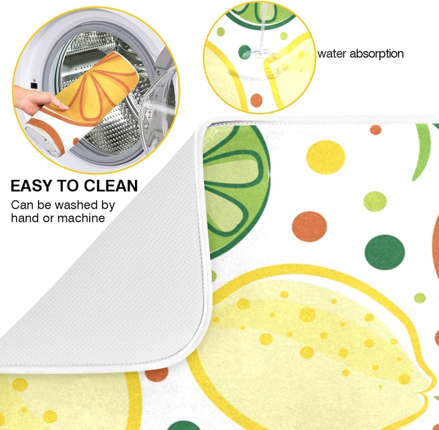 Fruits Colorful Lemon Dish Drying Mats 18 x 24 Inch Super Absorbent Microfiber Dish Drainer Rack Mats Soft Heat Resistant Drying Protector Pad for Kitchen Counter Sinks Dining Table