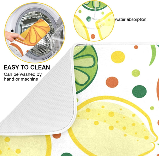 Fruits Colorful Lemon Dish Drying Mats 18 x 24 Inch Super Absorbent Microfiber Dish Drainer Rack Mats Soft Heat Resistant Drying Protector Pad for Kitchen Counter Sinks Dining Table