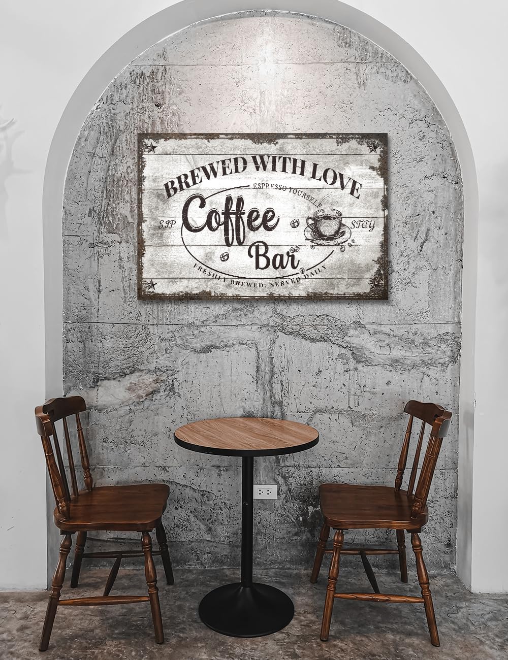 IPIC - Vintage Coffee Bar Sign Brewed with Love, Farmhouse Style Canvas Wall Art for Cafe, Large Wall Decor Gift for Family or Friends, Ready to Hang, Made in USA