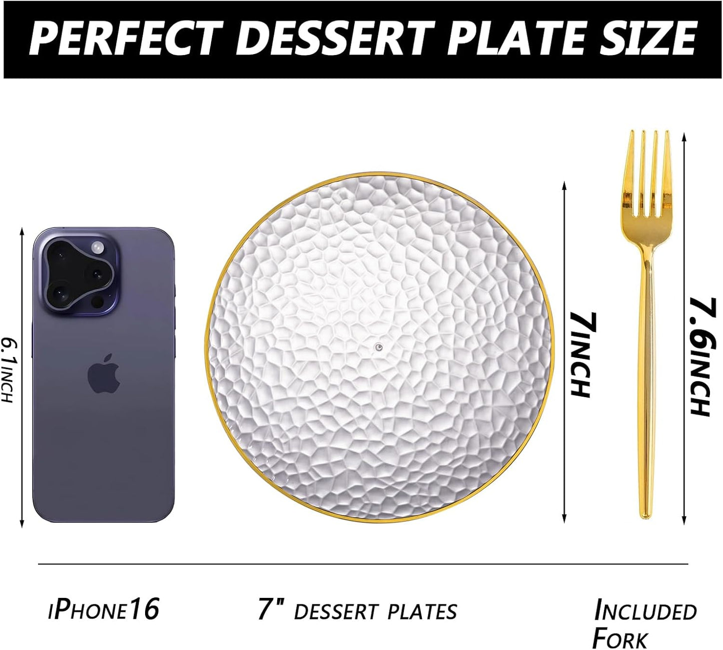 Rubtlamp 200 Pcs Clear Dessert Plates 7" with Forks 7.6",Clear Plastic Cake/Appetizer Platos, Dessert Plates Disposable, Hammered Party Platos Include 100platos and 100forks for Party&Birthday