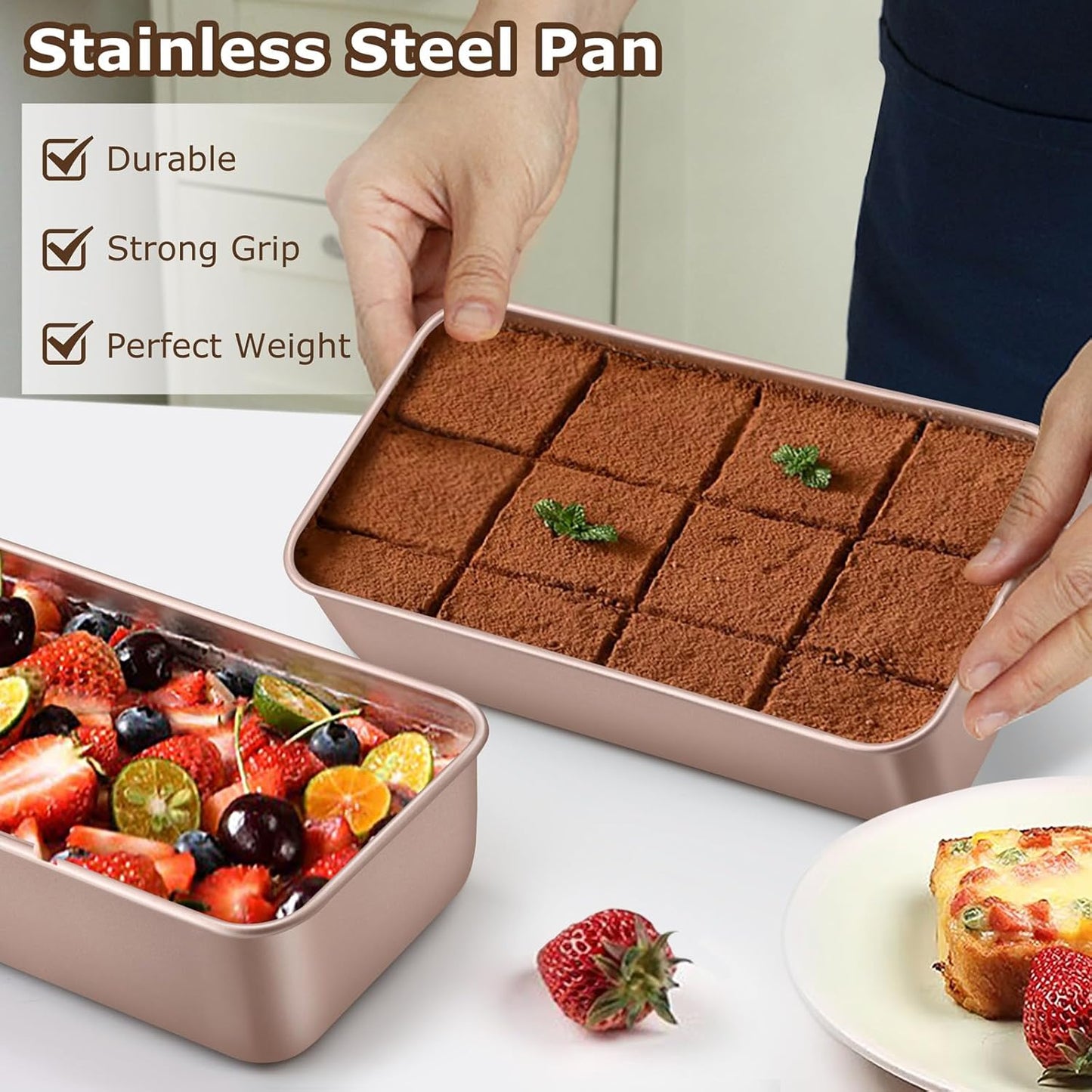 LIANYU 4 Pack Loaf Pans for Baking Bread 9x5In, Stainless Steel Meatloaf Baking Loaf Tins, Heavy Duty Metal Bakeware for Bread Cake Brownies, Non Stick & Easy Release, Rose Gold