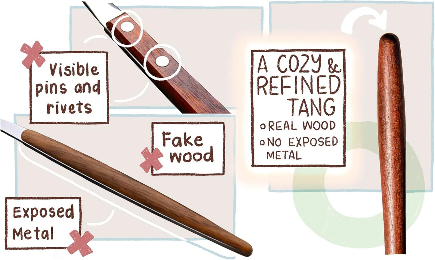 Fun Lightweight Stainless Steel Flatware Set with Walnut (4 Sets, NOM CHOP SLURP)