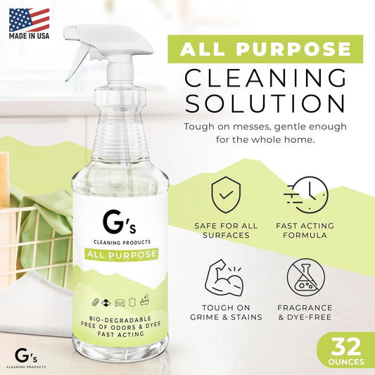G's Cleaning Biodegradable All Purpose Cleaner – 32 oz Non-Toxic Natural Cleaning Spray – Multipurpose Cleaner Spray for Multi Surface, Kitchen, Counter Top, Furniture, Floor, Home and Household