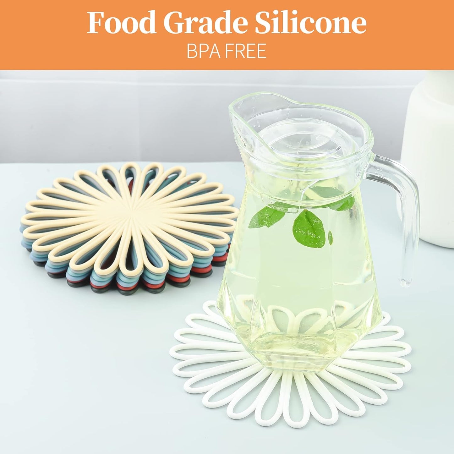 Smithcraft Silicone Trivets for Hot Dishes, Pots and Pans, Trivet Mat Hot Pads for Kitchen Decor, Heat Resistant Mats Countertop, Round Trivets Table &Quartz Countertops White Mats Set 3