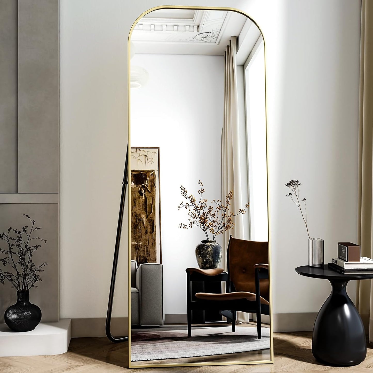 56x21 Inch Full Length Mirror - Large Floor Standing & Wall Mountable Full Body Mirror with Sturdy Aluminum Frame, Arched Top Design, Freestanding or Hanging for Bedroom, Living Room, Cloakroom,Gold