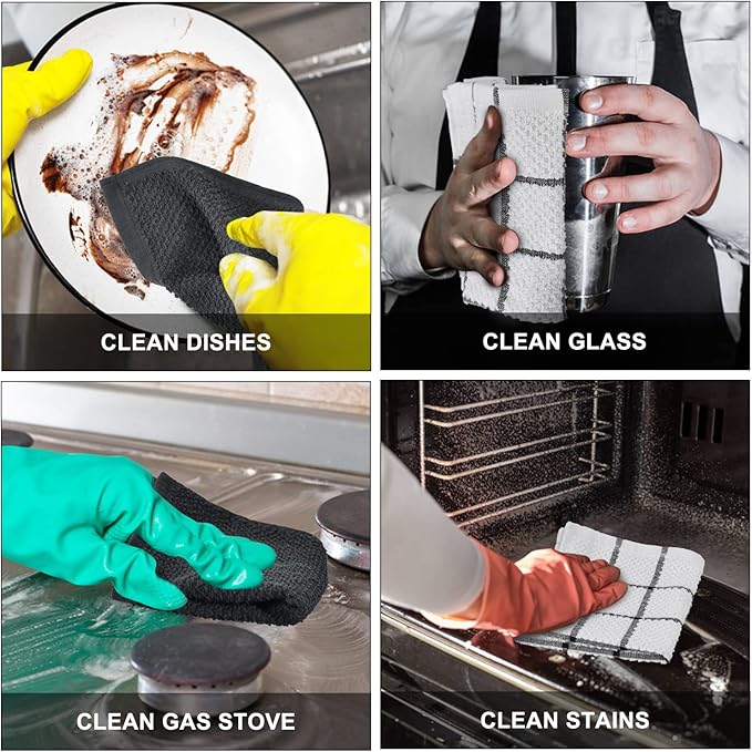 Nialnant 8 Pack Kitchen Dish Rags,100% Cotton Dish Cloths for Washing Dishes,Quick Drying Kitchen Towels,12x12 Inches,Black Plaid