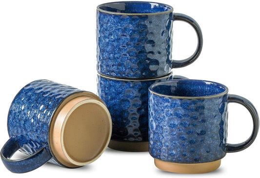 Nihow 16OZ Stackable Coffee Mug Set, Large Ceramic Coffee Mug Set of 4,Coffee Cup Set for Cappuccino/Latte/Cocoa,Dishwasher & Microwave Safe,Vivid Blue