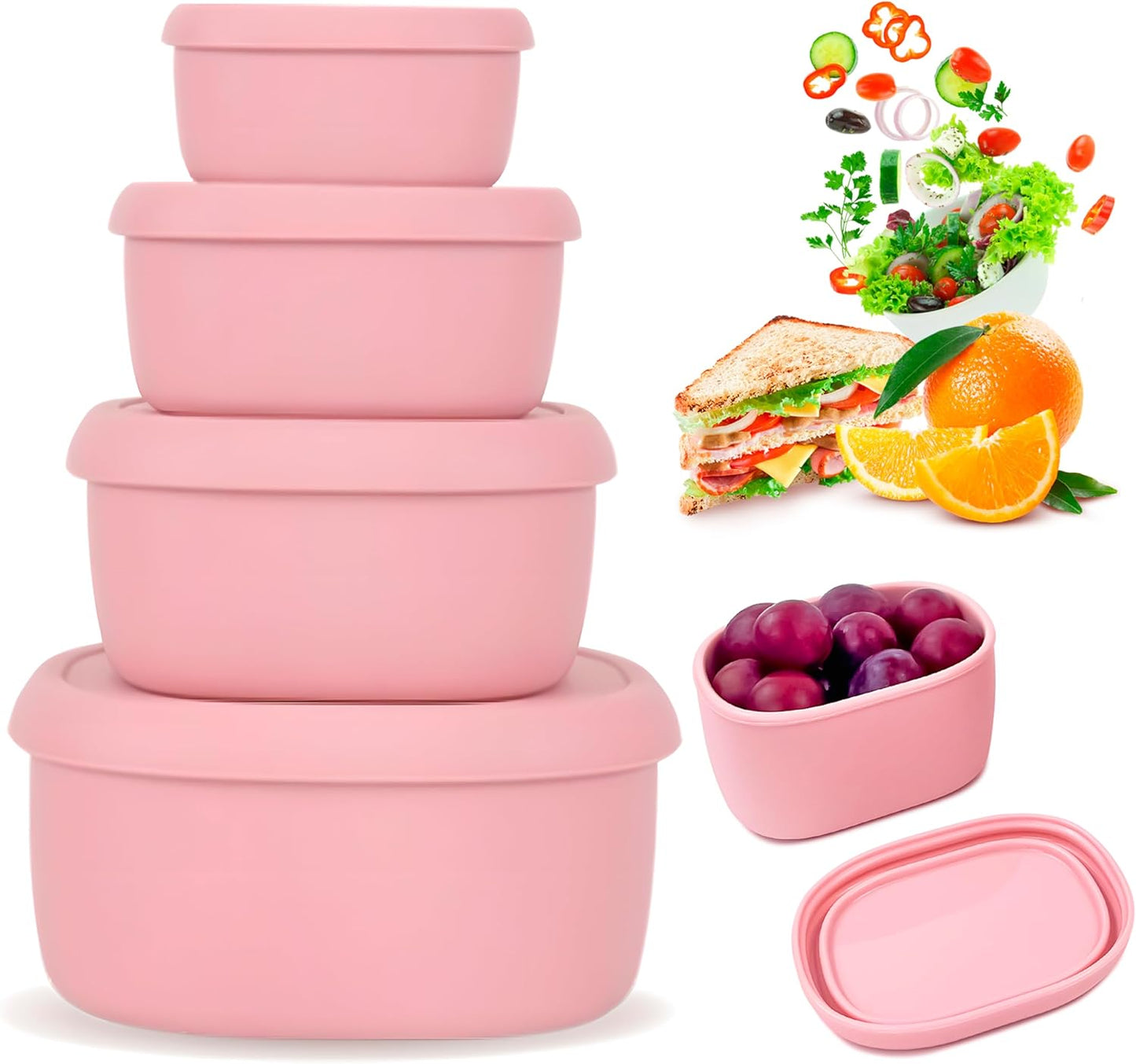 Anatole Silicone Food Storage Containers 4 Pcs Lunch Bento Box with Lids Leakproof Dishwasher Microwave Oven Freezer Safe BPA Free CPC Certified (30oz 20oz 10oz 6.7oz)