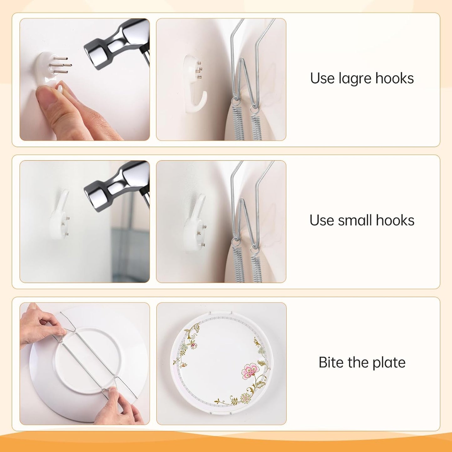 Bilillo 20 Pieces Stainless Steel Spring Plate Hangers for The Wall, 4/6/8/10 Inch Invisible Wire Holders with 20 Pcs Wall Hooks, Fit 4-11 Inch Decorative Plates, Platters & Dishes (Silver)