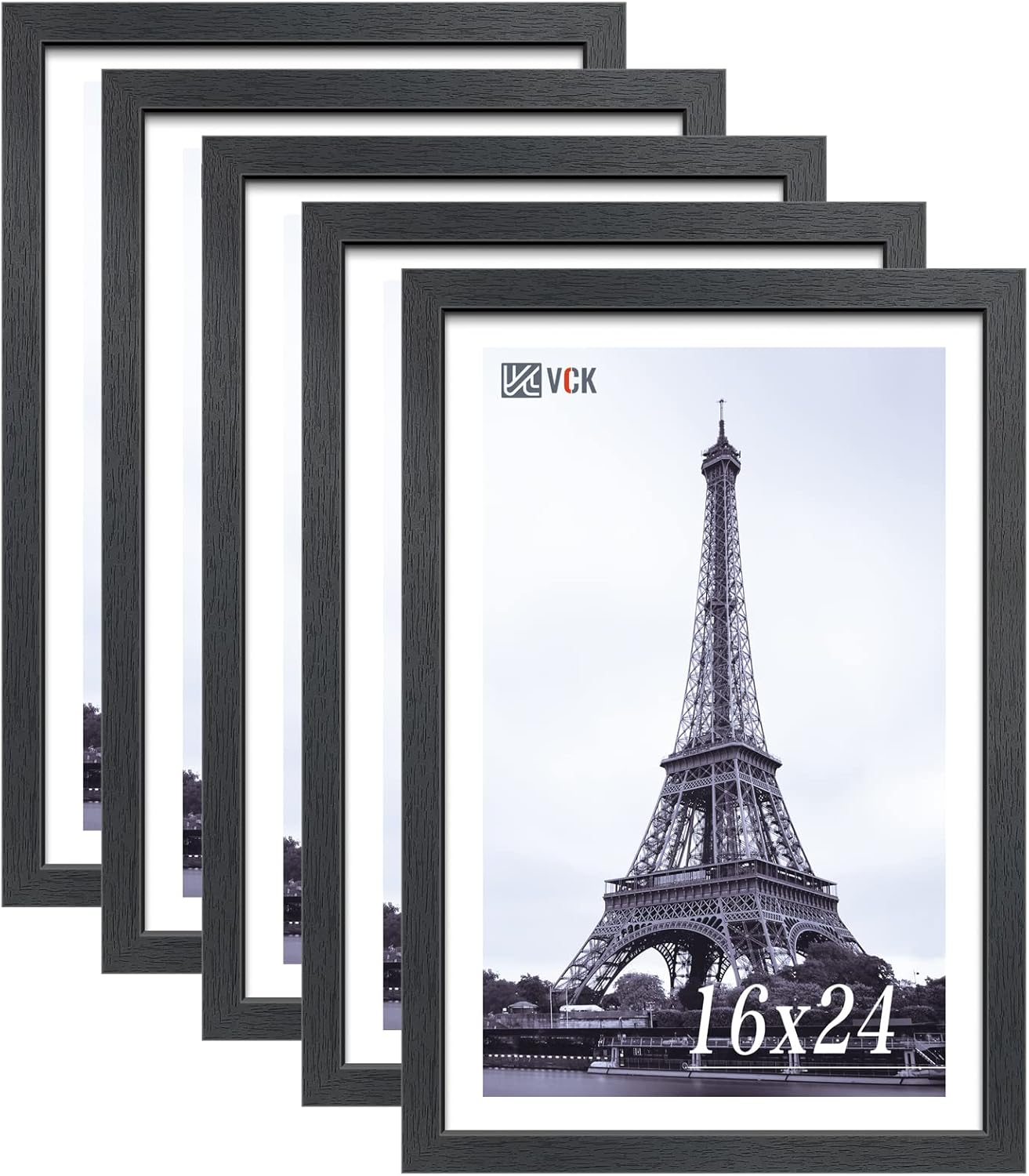 VCK 16x24 Poster Frames Set of 5, Black Solid Wood Picture Frame, Textured Exclusive Wall Gallery Frame