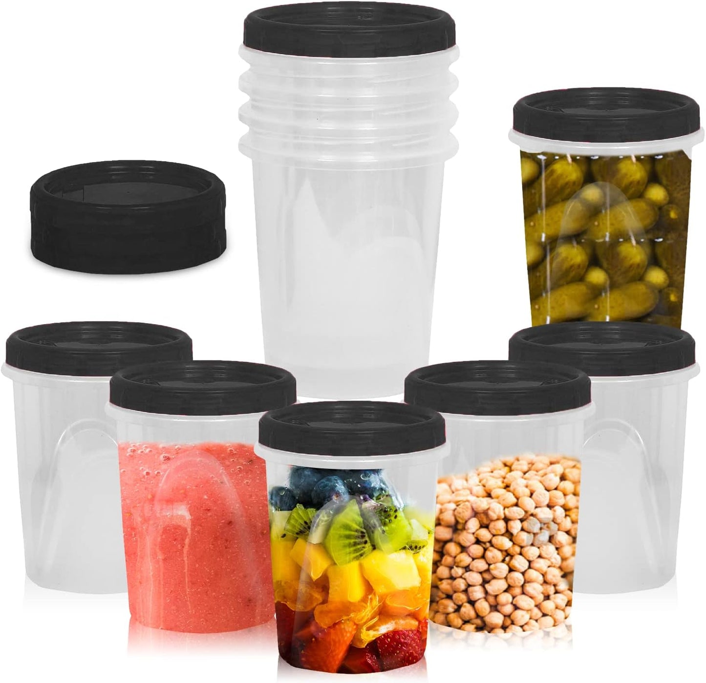 [Black - 12 Pk] Airtight Deli Containers with Lids Twist Lock Top Clear Food Storage for Meal Prep Snacks and Leftovers Freezer and Microwave Safe Stackable Leak-Resistant and 12 Pc. Set (32 Ounce)