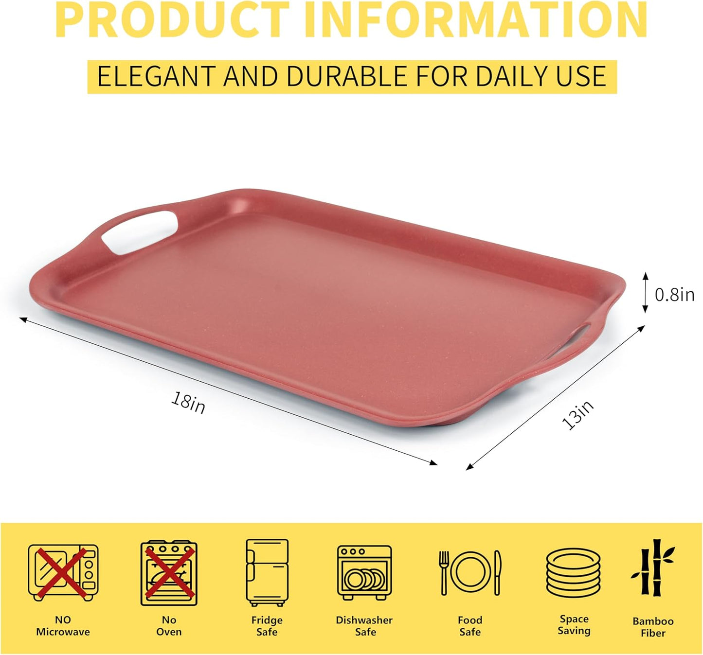 KINGEN 2-Pack Christmas Serving Trays -18×13-inch Large Tray, Vintage Velvet Red Platters for Holiday Buffets, BBQ, Party, Outdoor Serving - Santa's Christmas Decor (Bamboo Fiber, Red)