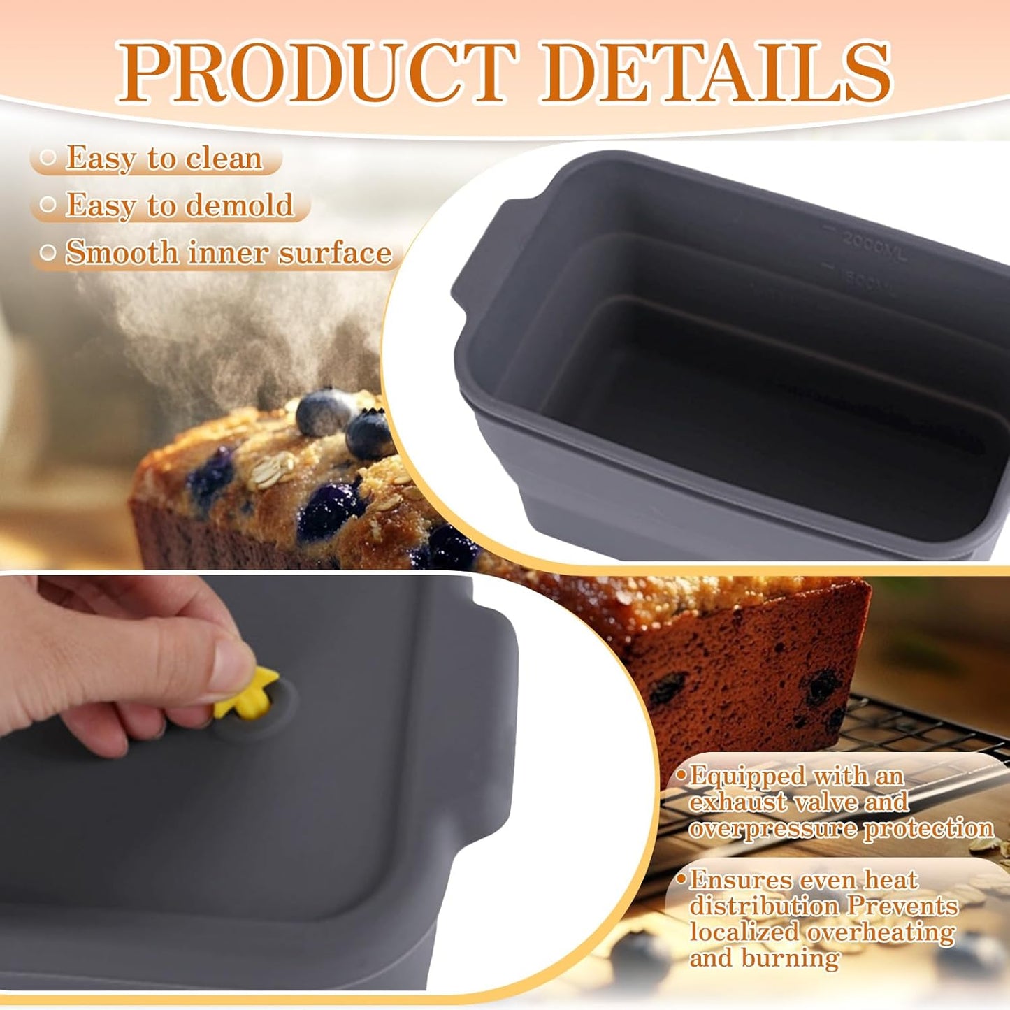 Bread Loaf Pan, Silicone Non-Stick Bakeware, Foldable Bread Toast Box Mold with Lid, Baking Pans for Breads, Cakes, Brownies