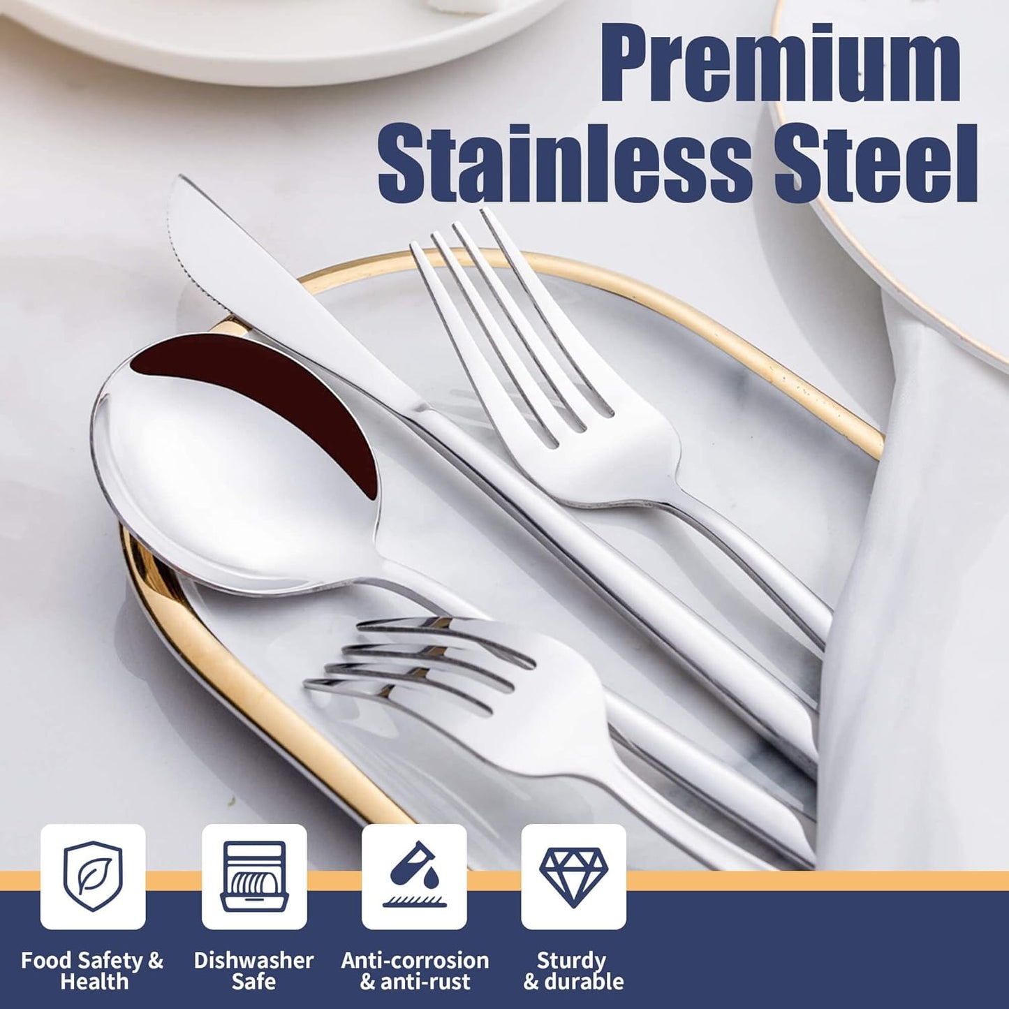 20 Piece Silverware Set,Stainless Steel Flatware Cutlery Set Service for 4 Including Forks Spoons Knives,Kitchen Utensil Set,Tableware for Home and Restaurant, Dishwasher Safe