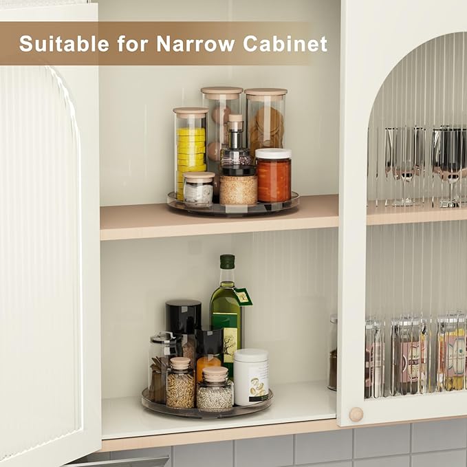 2 Pack Decorative Trays, Brown Round Rotating Organizer Tray for Table Top, Cabinet, 9 Inch Turntable Non-Skid Fridge Lazy Susan, Kitchen Storage for Coffee Table Counter Vanity Bathroom