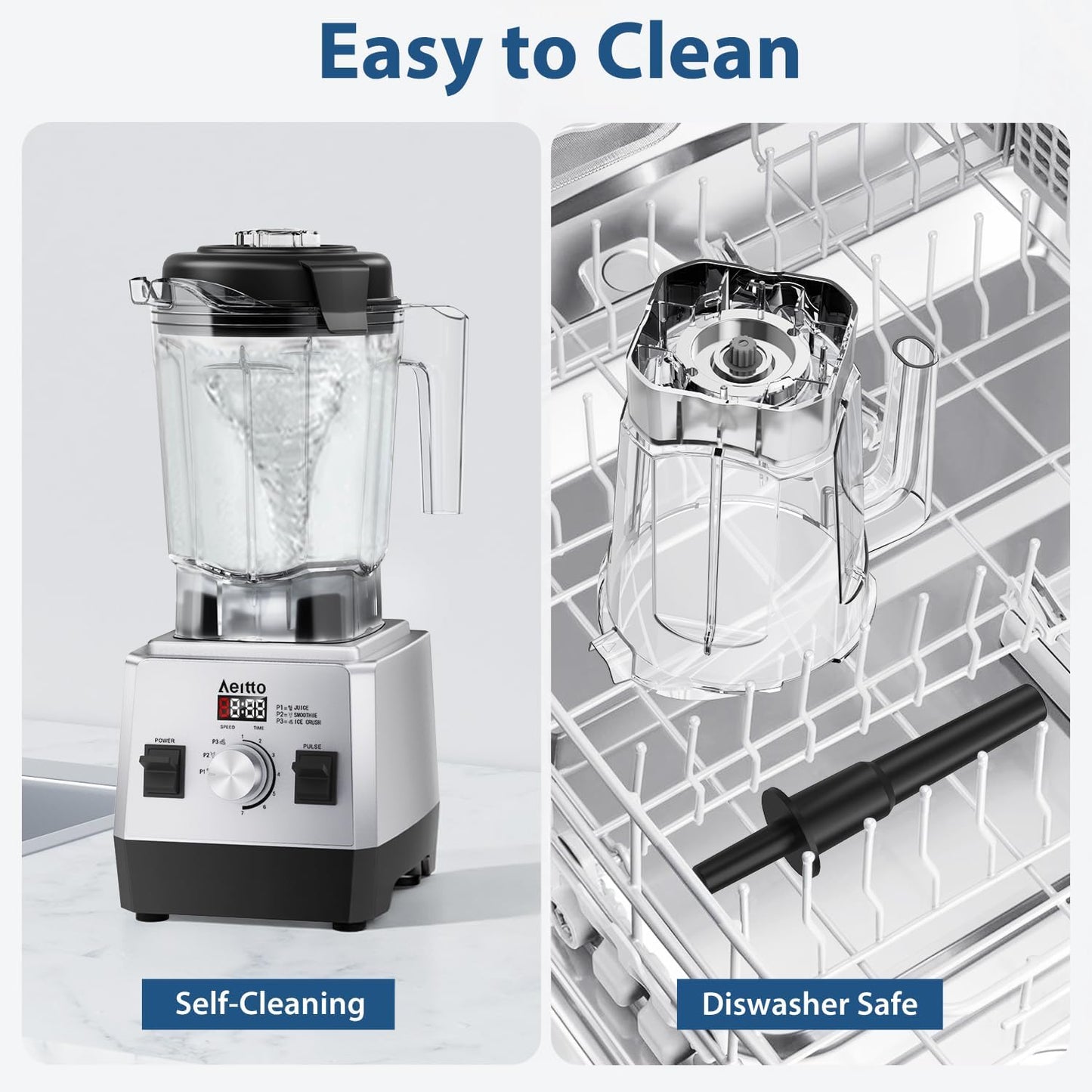 Aeitto Blenders for Kitchen with 68Oz. Large Capacity, 1800W Max Power Smoothie Blender, 3 Preset Programs & 7 Speeds, Professional Countertop Blender for Smoothies, Ice Crush, Generation2 Silver