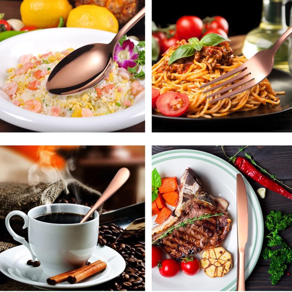 Copper Cutlery Modern Rose Gold Silverware Set Stainless Steel Flatware 60 Pieces Service 12 People for Home Restaurant Kitchen Utensils Parties