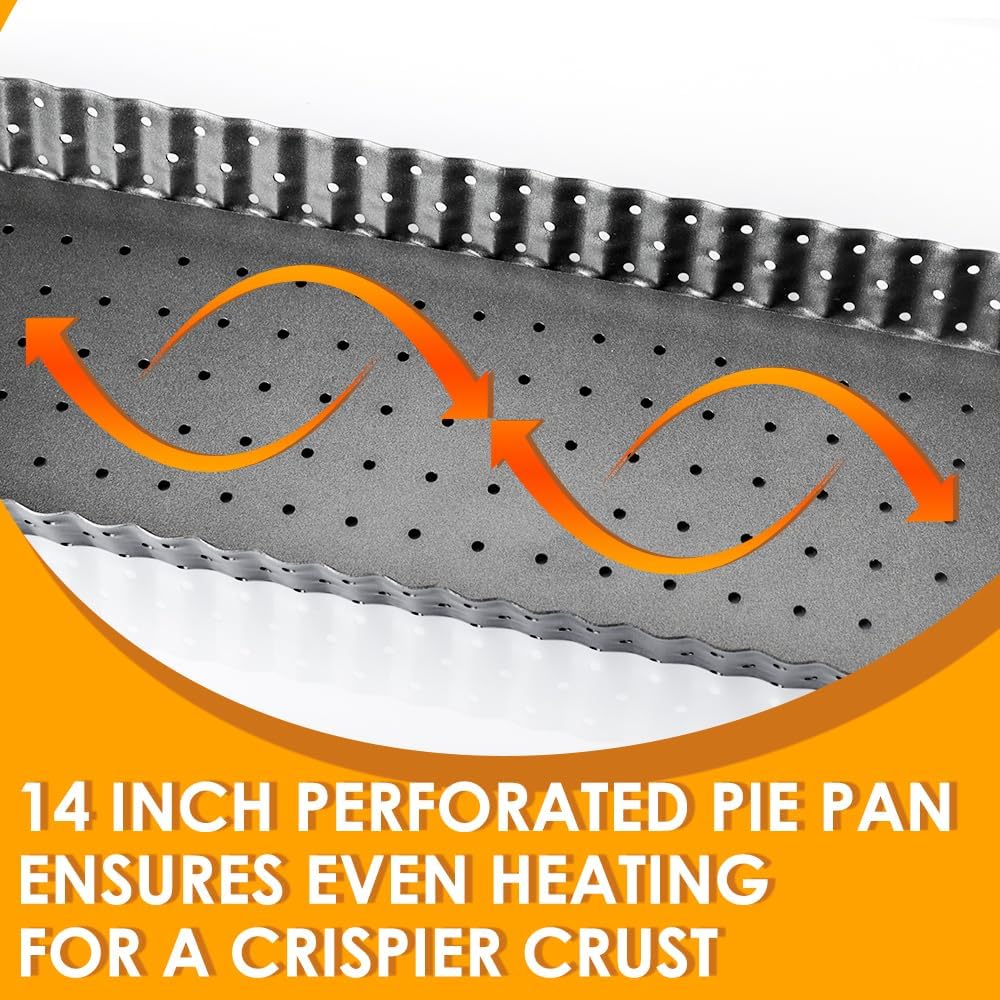 Rectangle Tart Pan with Removable Bottom, 14 Inch Perforated Tart Quiche Pan Nonstick Pie Pan with Oil & Dish Brush, Baking Tray with Loose Bottom for Fluted Pies, Quiche,Tart