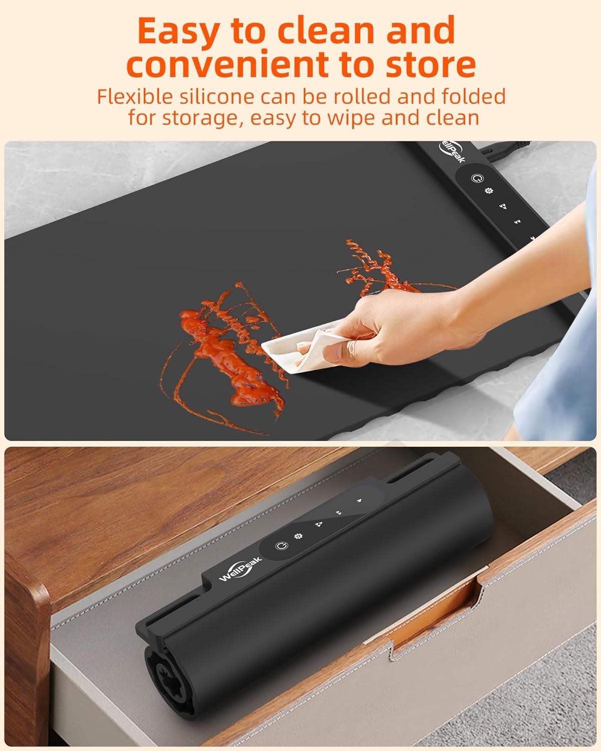 Electric Warming Mat for Food (2-Pack)- Full Surface Fast Heating Silicone Warmer Tray with 3-Level Temperature, Auto-Off, Raised Feet for Table Protection, for Gatherings, Parties, Home Buffet, Black