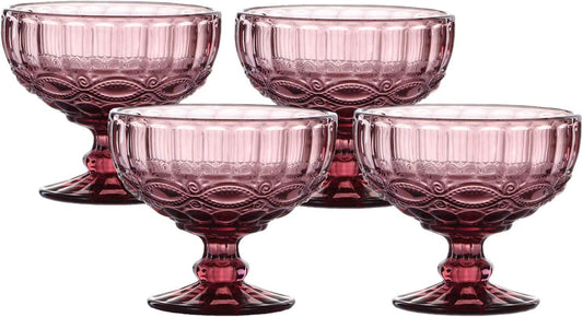 VanEnjoy Purple Vintage Pressed Pattern Glass Ice Cream Cups/Dessert Bowls - Set of 4,12 Oz