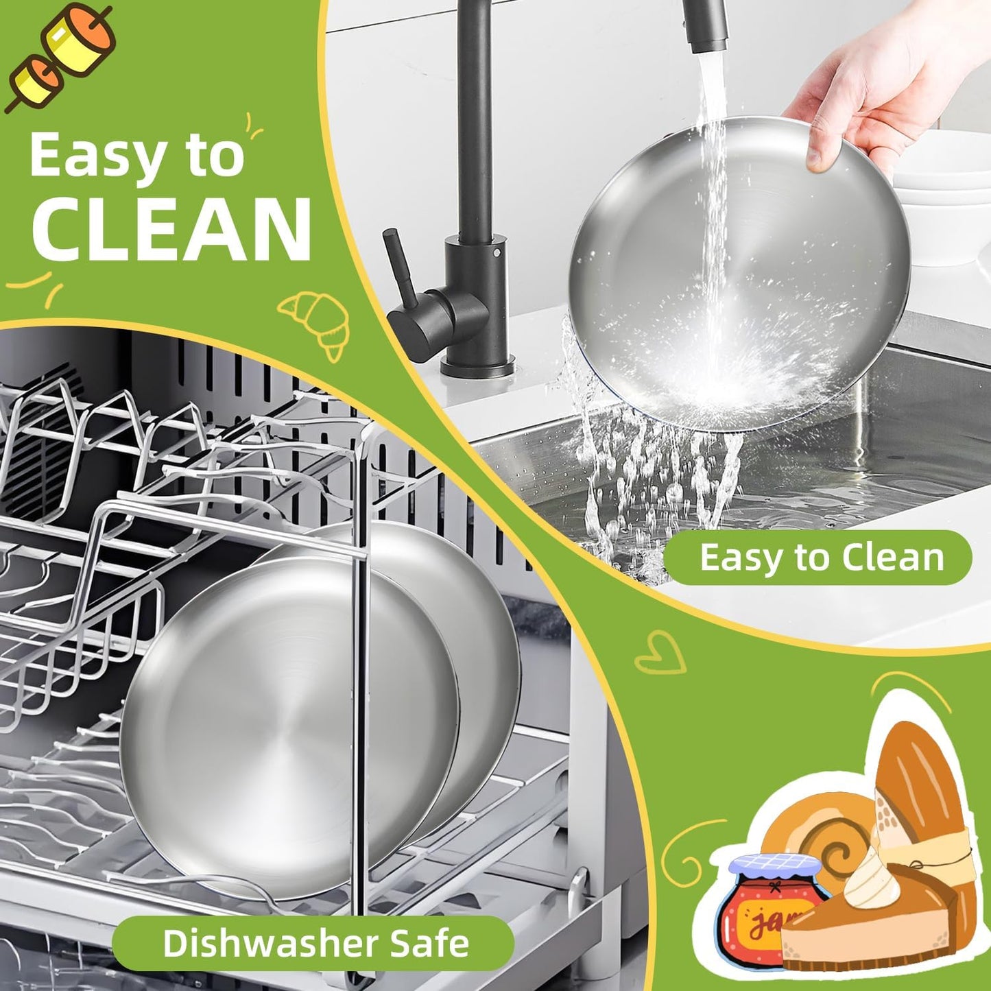 Stainless Steel Kids Plates 6 Pieces 7.8in Metal 304 Unbreakable Plates Dinner Dishes Stainless Steel Camping Plates for Home, Picnic, BBQ, Reusable and Dishwasher Safe