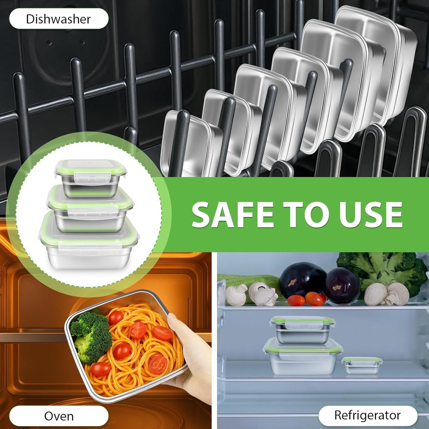 3 Pack Stainless Steel Sandwich Containers with Leak-Proof Lids, BPA-Free Airtight Metal Food Storage Boxes for Lunch, Snacks, Meal Prep – Reusable, Stackable, Dishwasher & Freezer Safe(Black)