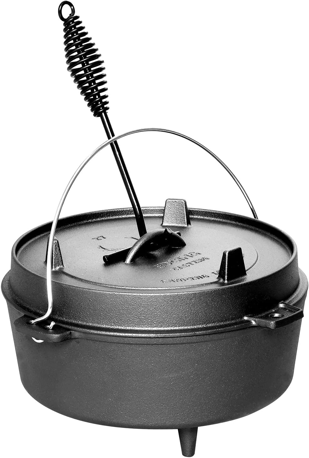 Pre-Seasoned Cast Iron Dutch Oven With Skillet Lid, Outdoor Camping Deep Pot for Camping Fireplace Cooking BBQ Baking Campfire, Leg Base, 4.5 Quart