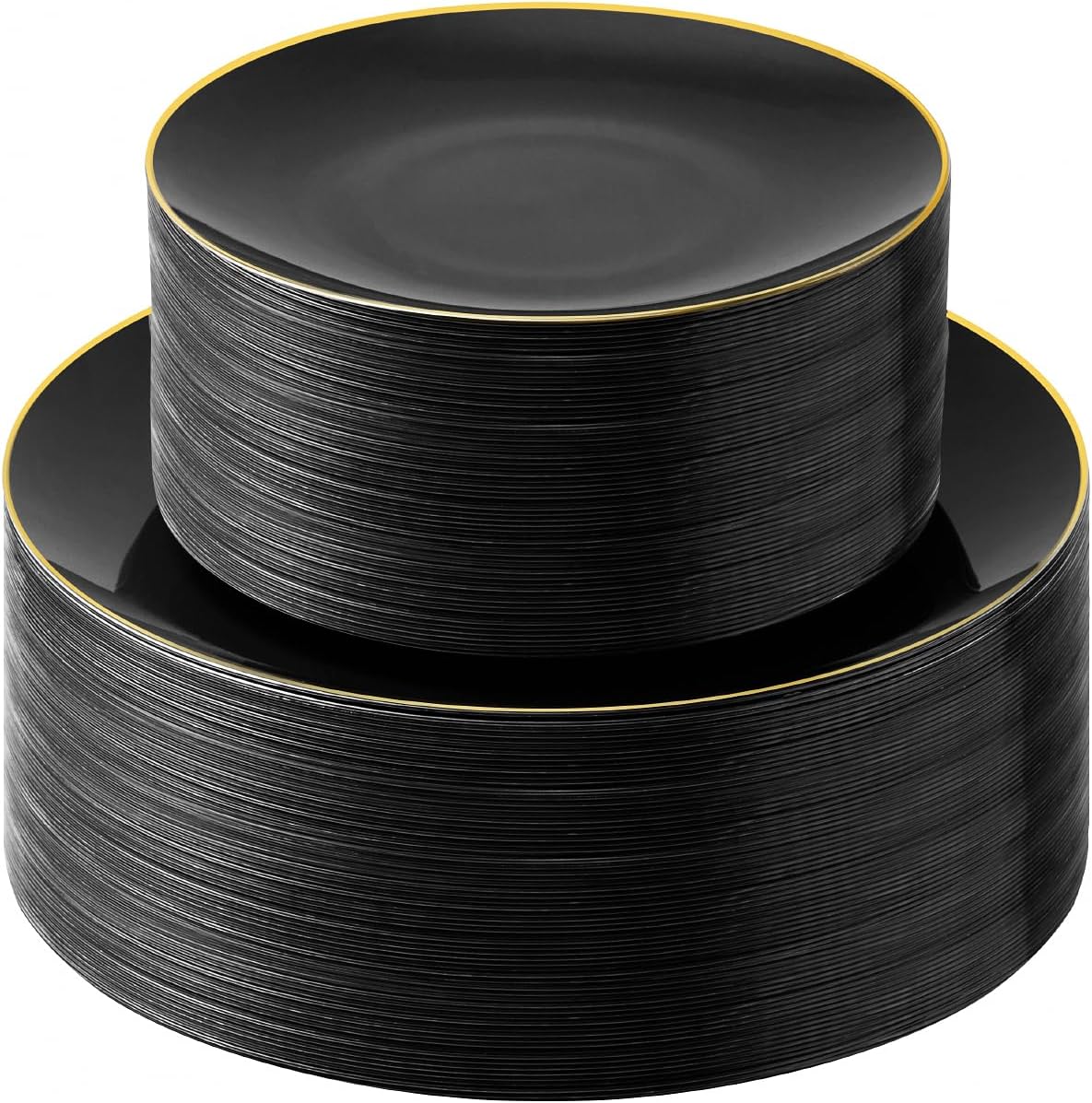100PCS Black Plastic Plates with Gold Rim, Black Gold Disposable Plates for Party, Graduation and Wedding, Include 50 Dinner Plates, 50 Dessert Plates for 50 Guests