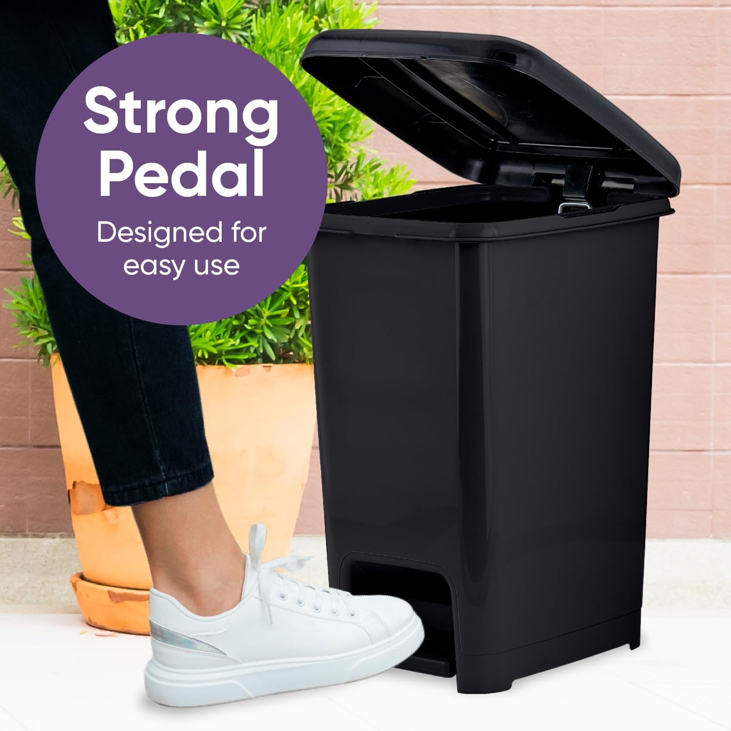 Superio Slim Trash Can with Foot Pedal – 10.5 Gallon Step-On Trash Can with Lid, Large Plastic Garbage Can, Trashcan for Bathroom, Kitchen, Office, Bedroom, Dorm Room, Patio, – Black