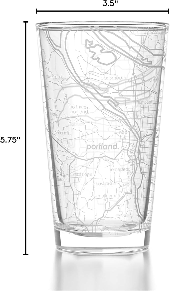 Well Told Engraved Portland Oregon Map Pint Glass, Etched Beer Gift (16 oz, Clear) City Map Pint, Custom City Glassware, Gifts For Beer Lovers