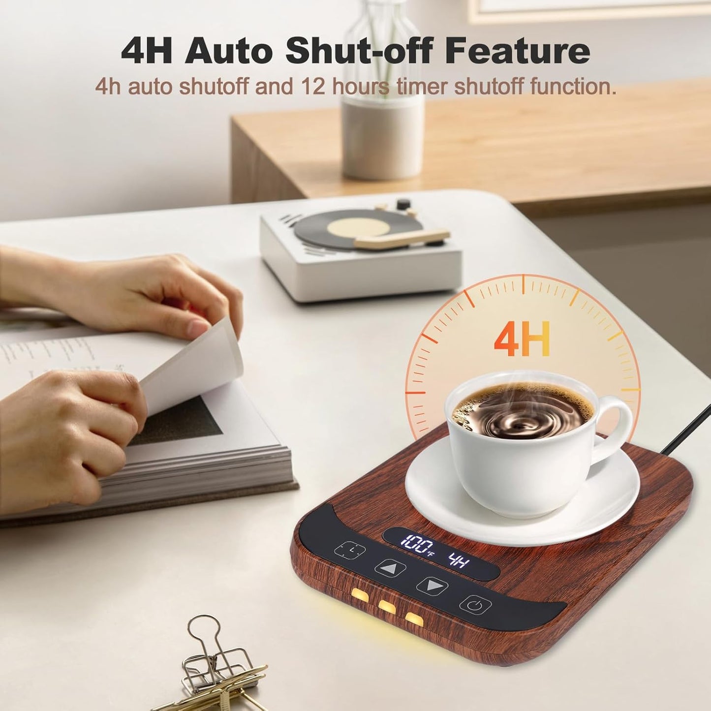 Coffee Mug Warmer for Desk with 9 Temperature Settings, Auto Shut Off, Digital Display, Smart Timing & Reservation, Electric Cup Warmer for Office, Home, Tea, Milk & Beverage Heating (Wood Grain)