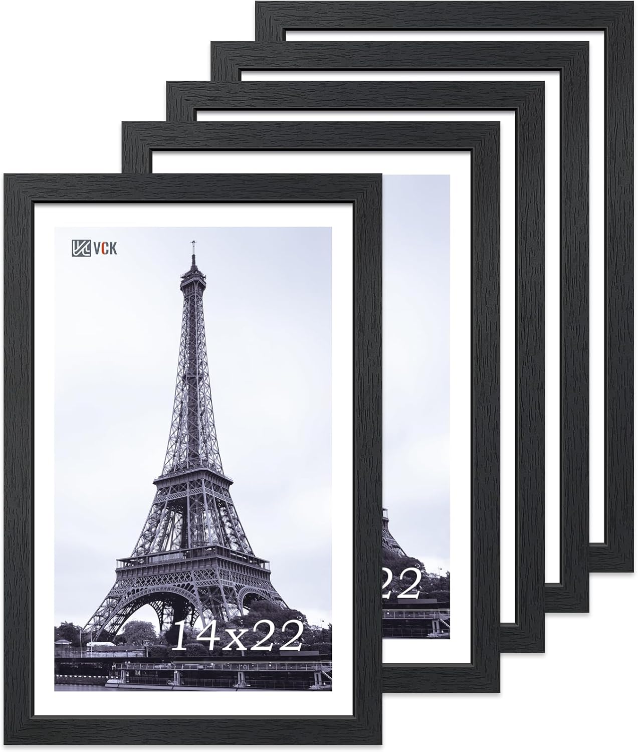 VCK 14x22 Picture Frame Set of 5, Black Solid Wood Poster Frames, Textured Exclusive Wall Gallery Frame