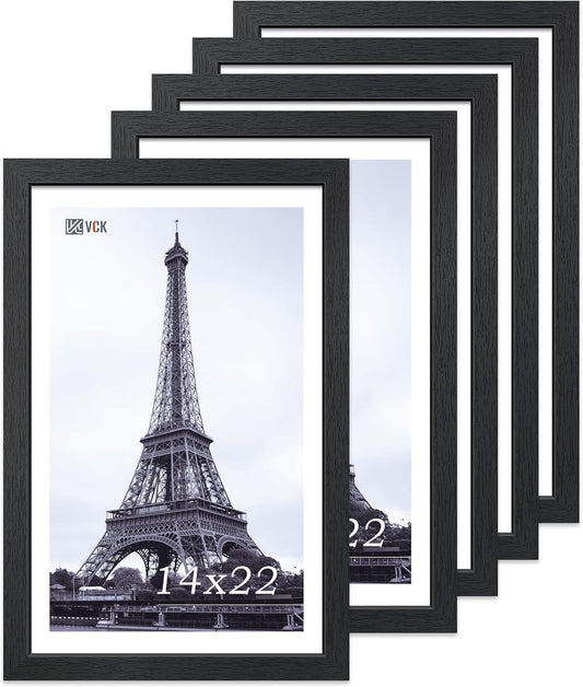 VCK 14x22 Picture Frame Set of 5, Black Solid Wood Poster Frames, Textured Exclusive Wall Gallery Frame