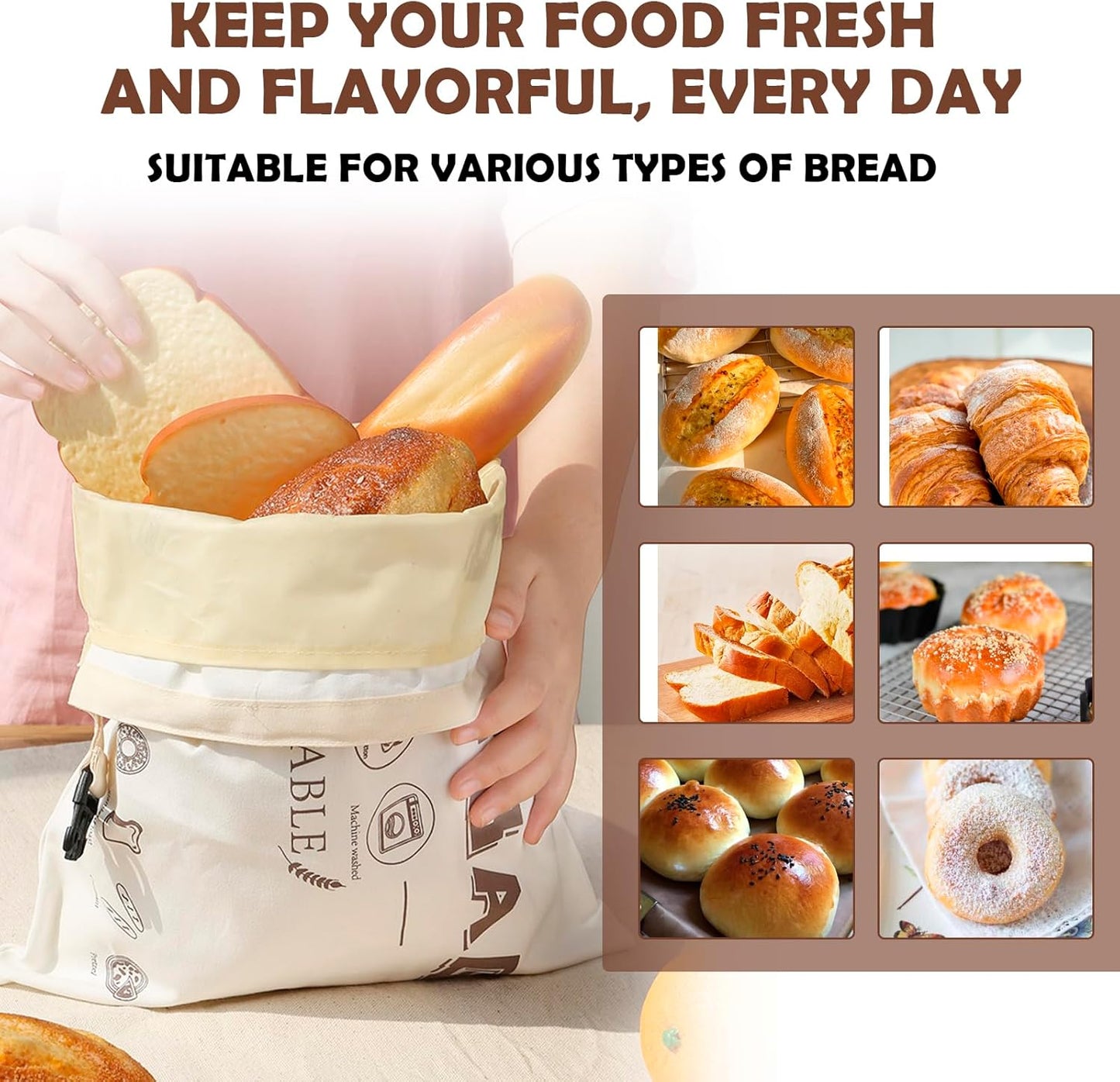 2 Pack Beeswax Bread Bags for Homemade Sourdough,Cotton Beeswax Bags for Bread Storage,Reusable Food Storage Bag For Keeping Fresh(White,13x17in)