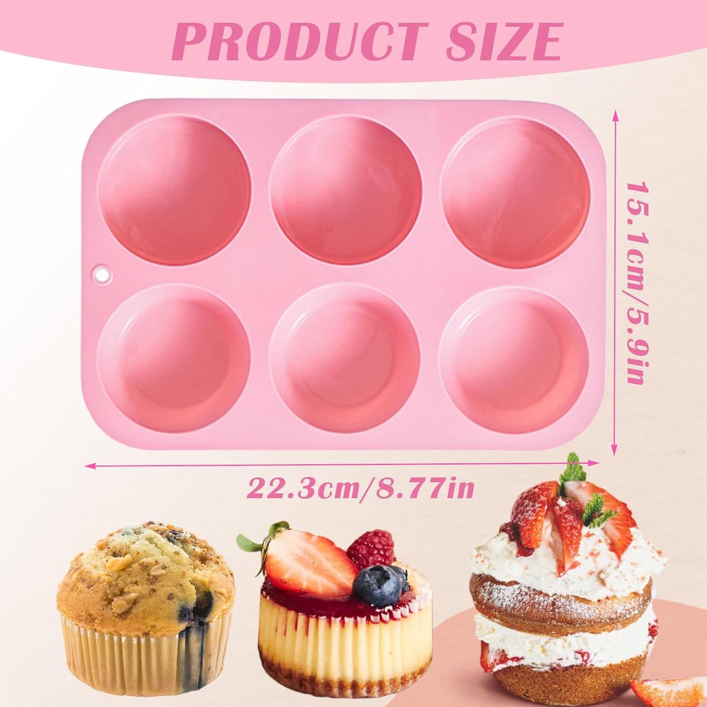 2 Pack Silicone Muffin Pans for Baking, Mini Cupcake Pans 6 Cups, Mini Muffin Pans Nonstick, Silicone Baking Cupcake Molds for Making Muffins, Cakes and Tarts