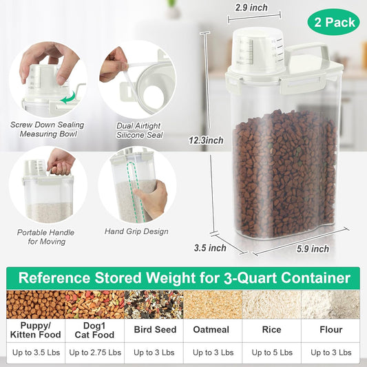 TBMax Rice Container Cereal Storage Container 2 Pack 5 Lbs, Kitchen Pantry Dry Food Storage Holder with Easy-Pouring Spout & Handy Cup, Small Pet Dog Cat Food Dispenser for Daily Feeding -Beige