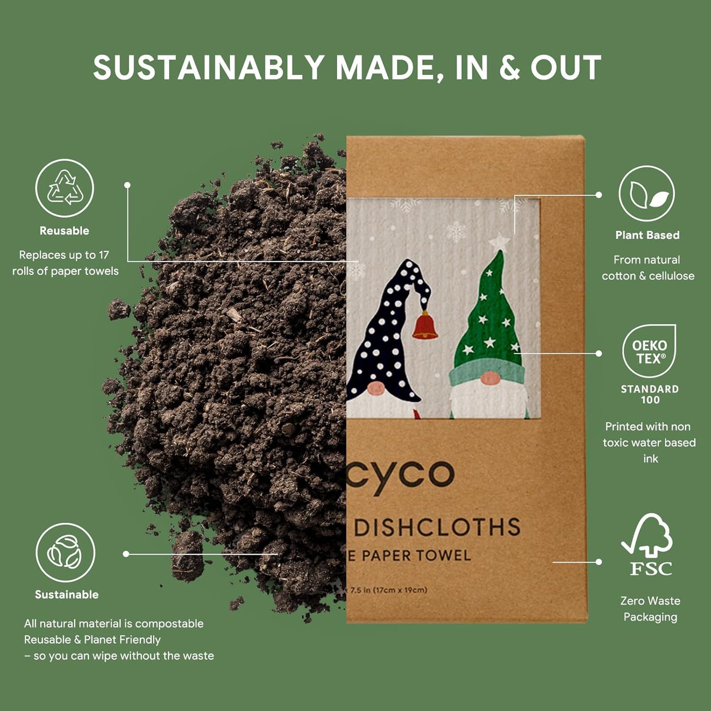 RECYCO Swedish Dishcloths for Kitchen | 4 Pack Cookie Joy Washable Dish Rags | Cellulose Reusable Cleaning Paper Towels | Absorbent Counter Dish Cloth Sponge Kitchen Wipes, 8" L x 7" W