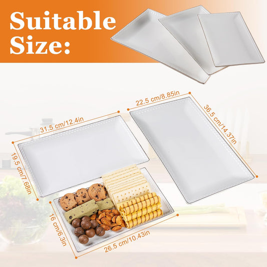 Kassel Ceramic Serving Platter Set | 14”/12” /10” Rectangular Serving Trays for Entertaining at Parties and Weddings | Oven Safe Large Serving Trays for Tacos, Steak, and Cake
