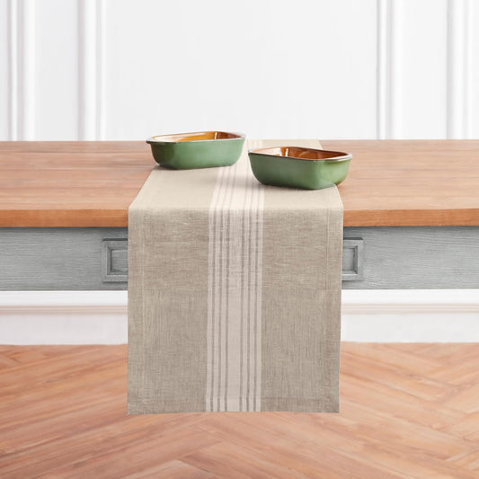 Solino Home Linen Table Runner 120 Inches Long - 100% Pure Linen White and Natural Farmhouse Table Runner 14 x 120 Inch for Dining, Fall, Autumn, Thanksgiving, Christmas