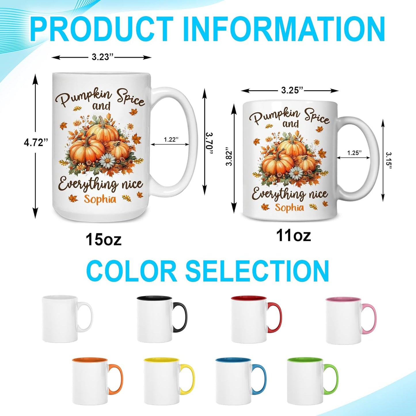 Hyturtle Personalized Fall Autumn Mug Gifts - Pumpkin Spice - Custom Name Coffee Cup Ceramic Mug 11oz 15oz - Autumn Gifts - Fall Thanksgiving Decor Gift - Birthday Christmas