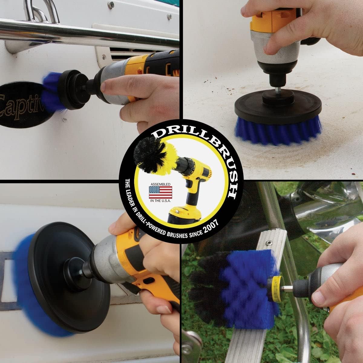 Drillbrush Boat Hull Cleaner Set/Swimming Pool Accessories - Cleaning Drill Brushes for Vinyl Liners - Hot Tubs and Spas Cleaning Brush Kit - Pool Cover Scrubber - Rotary Brushes for Walls and Deck