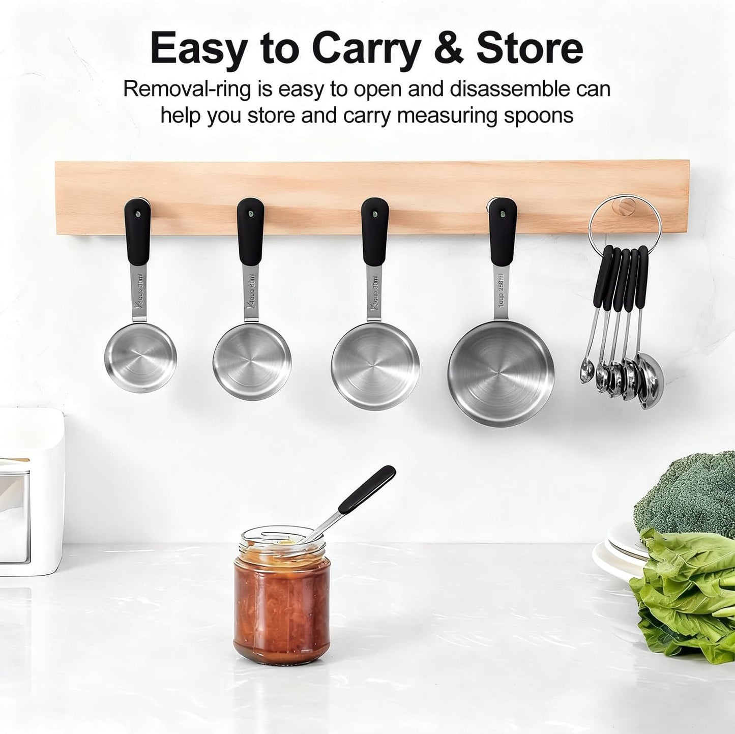 Measuring Cups and Spoons Set, Stainless Steel 10 Piece for Cooking and Baking (5 Cups + 5 Spoons, Black Handle)